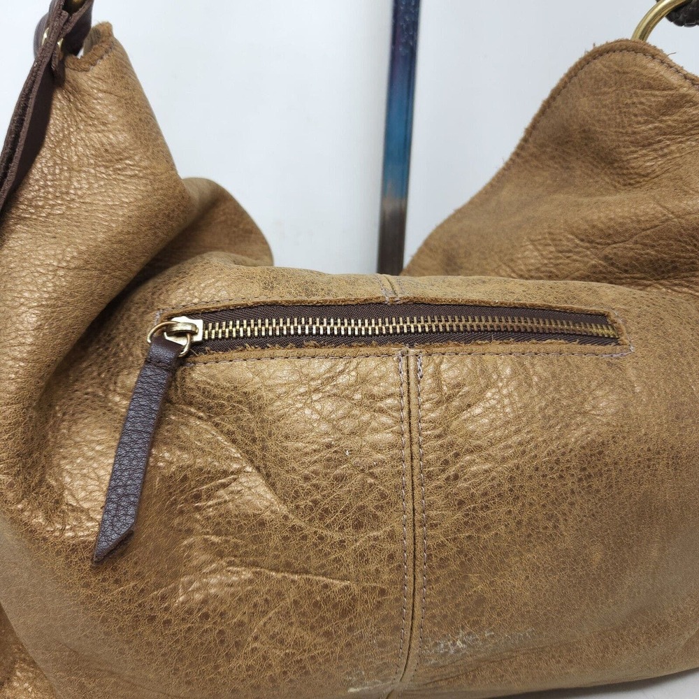 Henri Lou Womens Purse Brown Metallic Leather Hobo Slouch Large Shoulder Bag - Picture 6 of 11